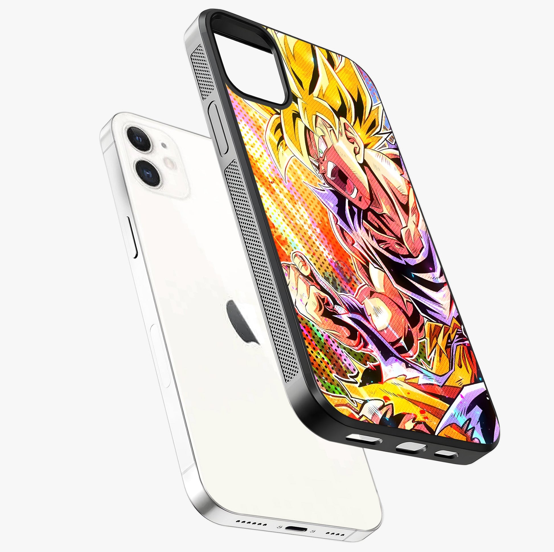 Firing Goku Glass Case laid diagonally highlighting side profile, edges and glossy glass shine.
