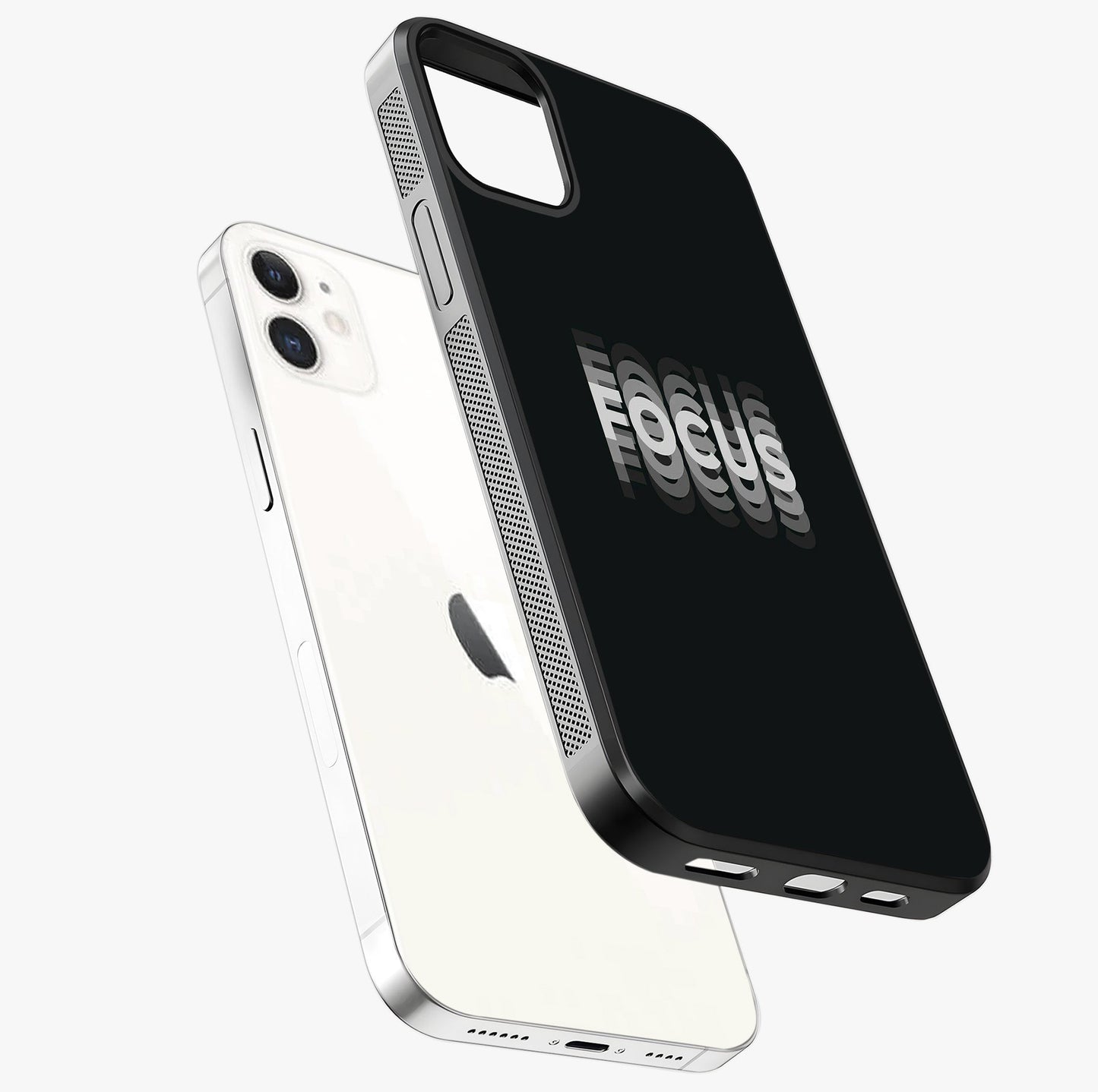Focus Mode On Glass Case laid diagonally highlighting side profile, edges and glossy glass shine.