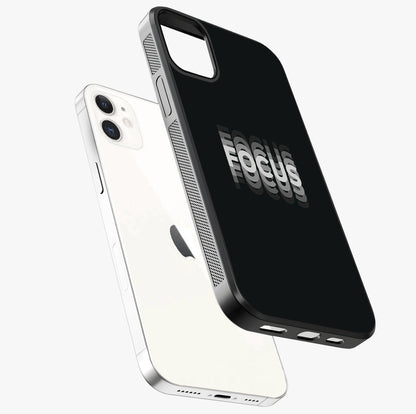 Focus Mode On Glass Case laid diagonally highlighting side profile, edges and glossy glass shine.
