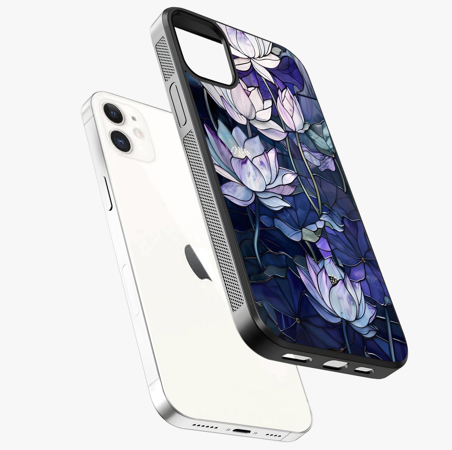 Gloss Petal Rush Glass Case laid diagonally highlighting side profile, edges and glossy glass shine.