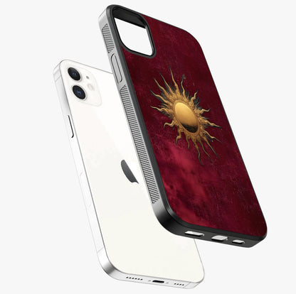 Gold Sun Blush Glass Case laid diagonally highlighting side profile, edges and glossy glass shine.