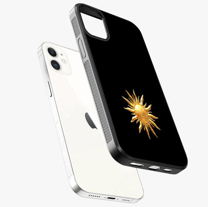 Golden Sun Minimalism Glass Case laid diagonally highlighting side profile, edges and glossy glass shine.