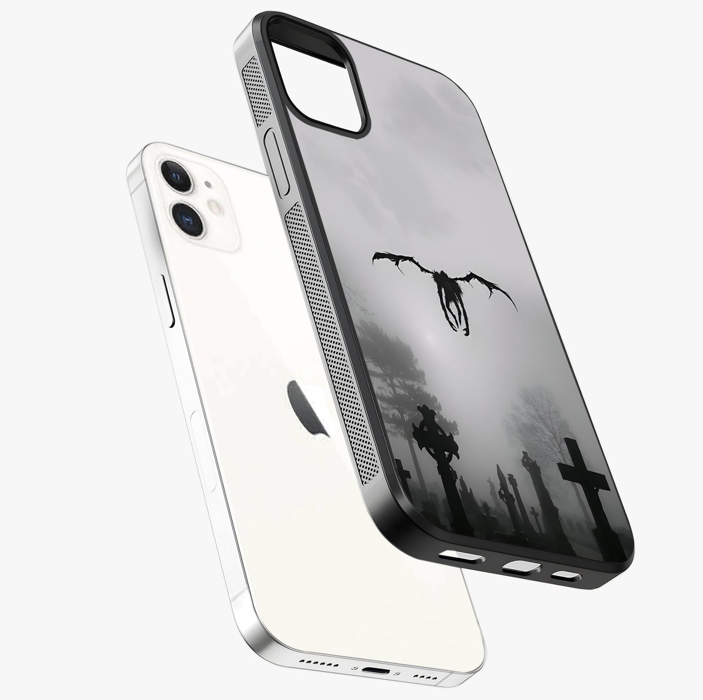 Graveyard Shadow Descent Glass Case laid diagonally highlighting side profile, edges and glossy glass shine.