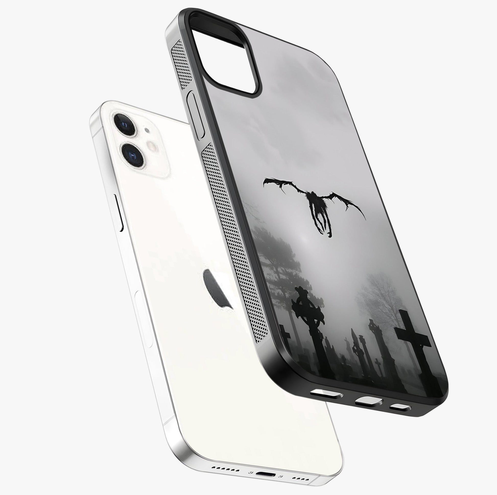 Graveyard Shadow Descent Glass Case laid diagonally highlighting side profile, edges and glossy glass shine.