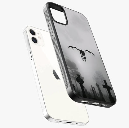 Graveyard Shadow Descent Glass Case laid diagonally highlighting side profile, edges and glossy glass shine.