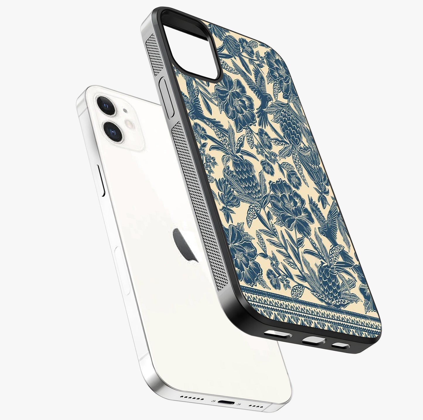 Heirloom Wild Bloom Glass Case laid diagonally highlighting side profile, edges and glossy glass shine.
