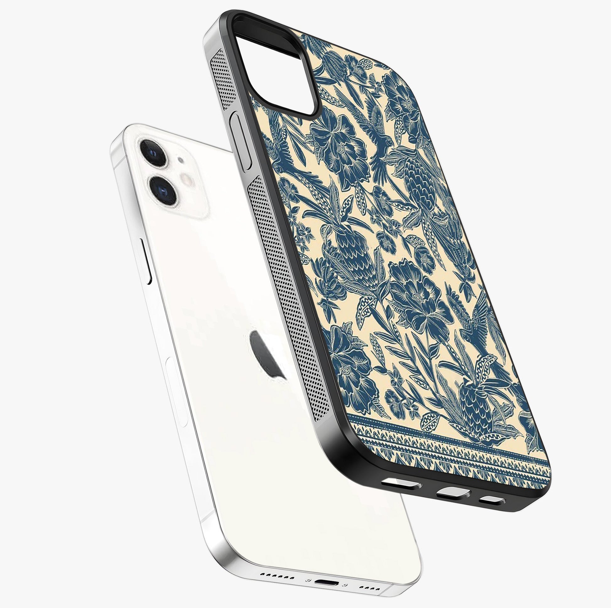 Heirloom Wild Bloom Glass Case laid diagonally highlighting side profile, edges and glossy glass shine.