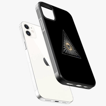 Illuminati Evil Glass Case laid diagonally highlighting side profile, edges and glossy glass shine.