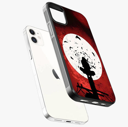 Itachi Limited Edition Naruto Anime Glass Case laid diagonally highlighting side profile, edges and glossy glass shine.