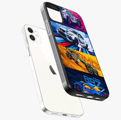 Jdm Sports Car Glass Case laid diagonally highlighting side profile, edges and glossy glass shine.
