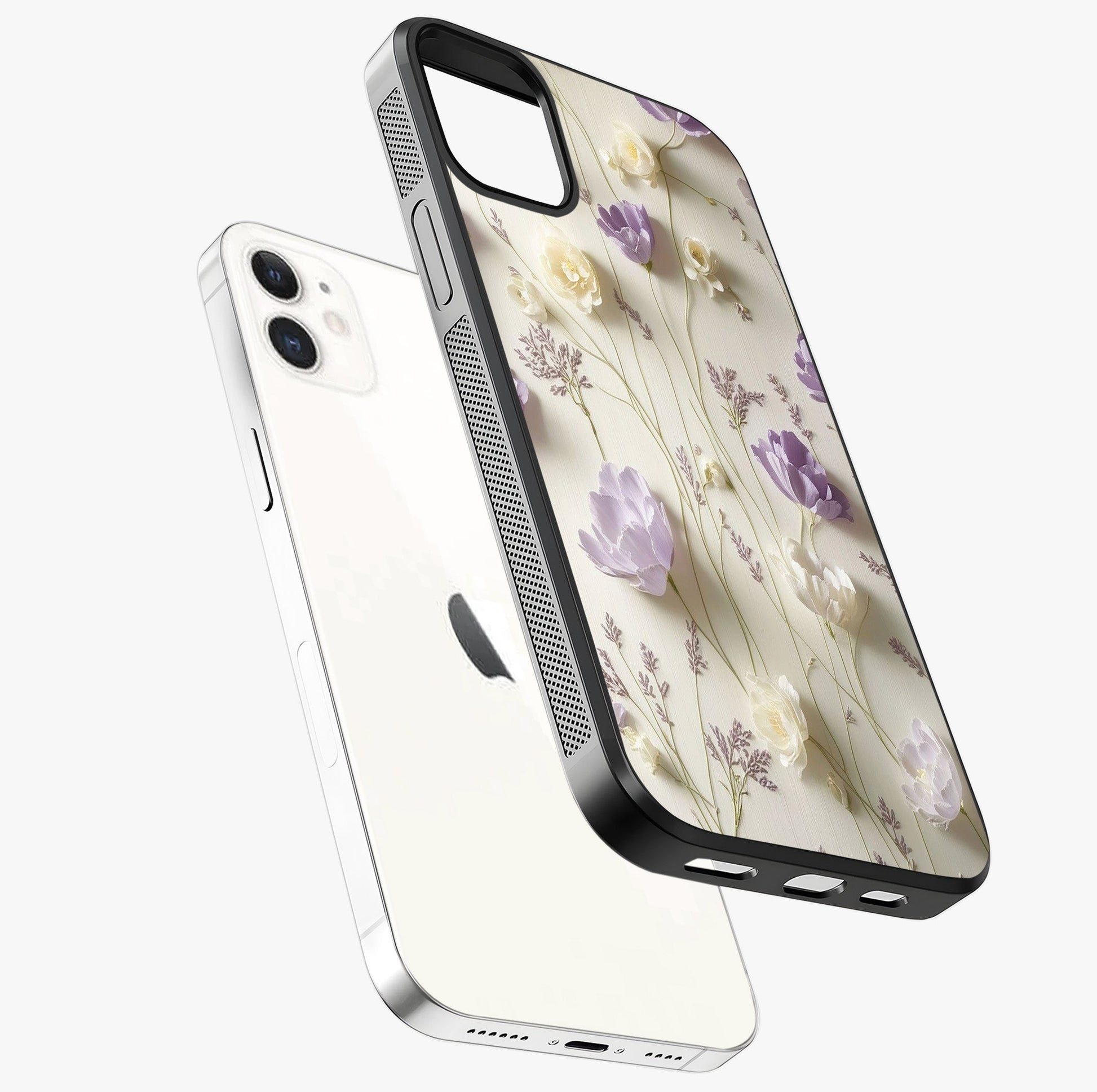 Lilac Breeze Harmony Glass Case laid diagonally highlighting side profile, edges and glossy glass shine.