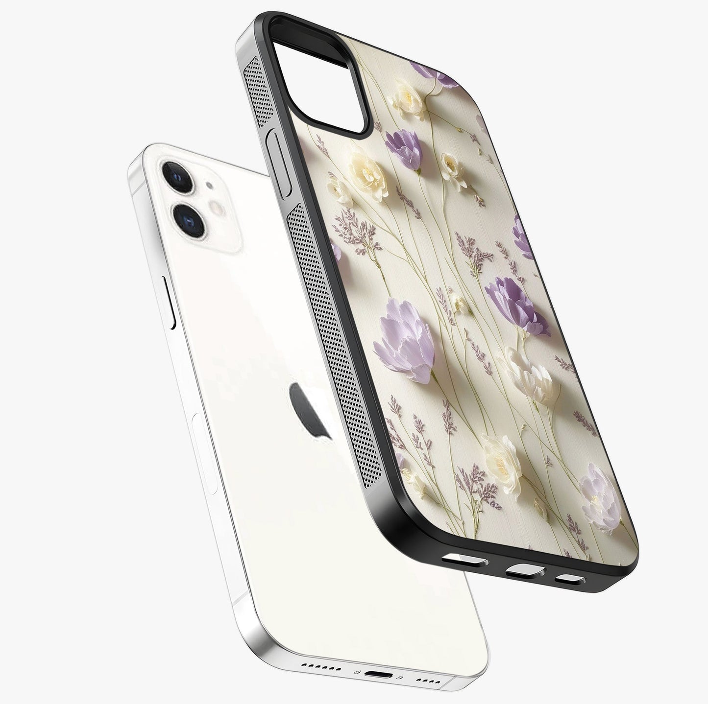 Lilac Breeze Harmony Glass Case laid diagonally highlighting side profile, edges and glossy glass shine.