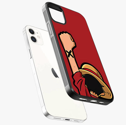 Luffy X Spirit Glass Case laid diagonally highlighting side profile, edges and glossy glass shine.