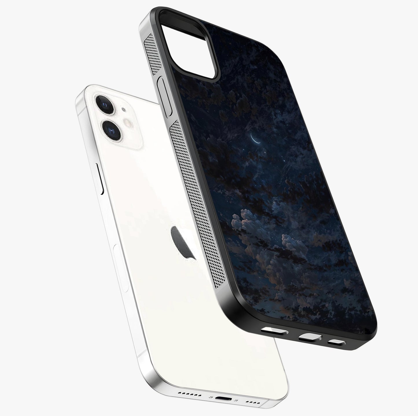 Lunar Veil Silence Glass Case laid diagonally highlighting side profile, edges and glossy glass shine.