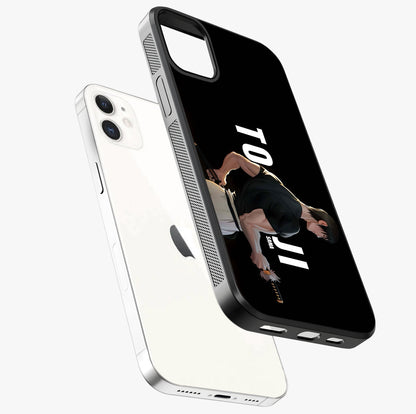 Midnight Blade Resolve Glass Case laid diagonally highlighting side profile, edges and glossy glass shine.