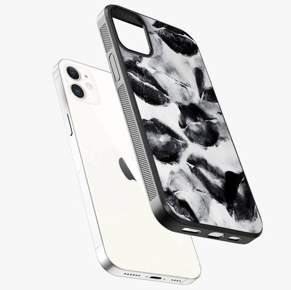 Midnight Kiss Marks Glass Case laid diagonally highlighting side profile, edges and glossy glass shine.