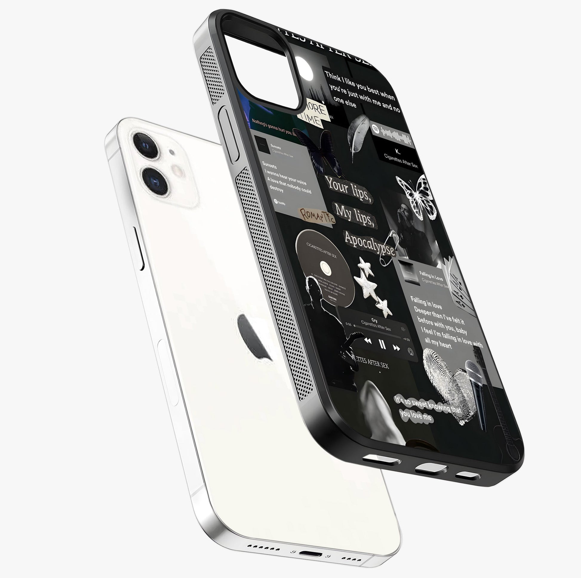Midnight Love Echo Glass Case laid diagonally highlighting side profile, edges and glossy glass shine.