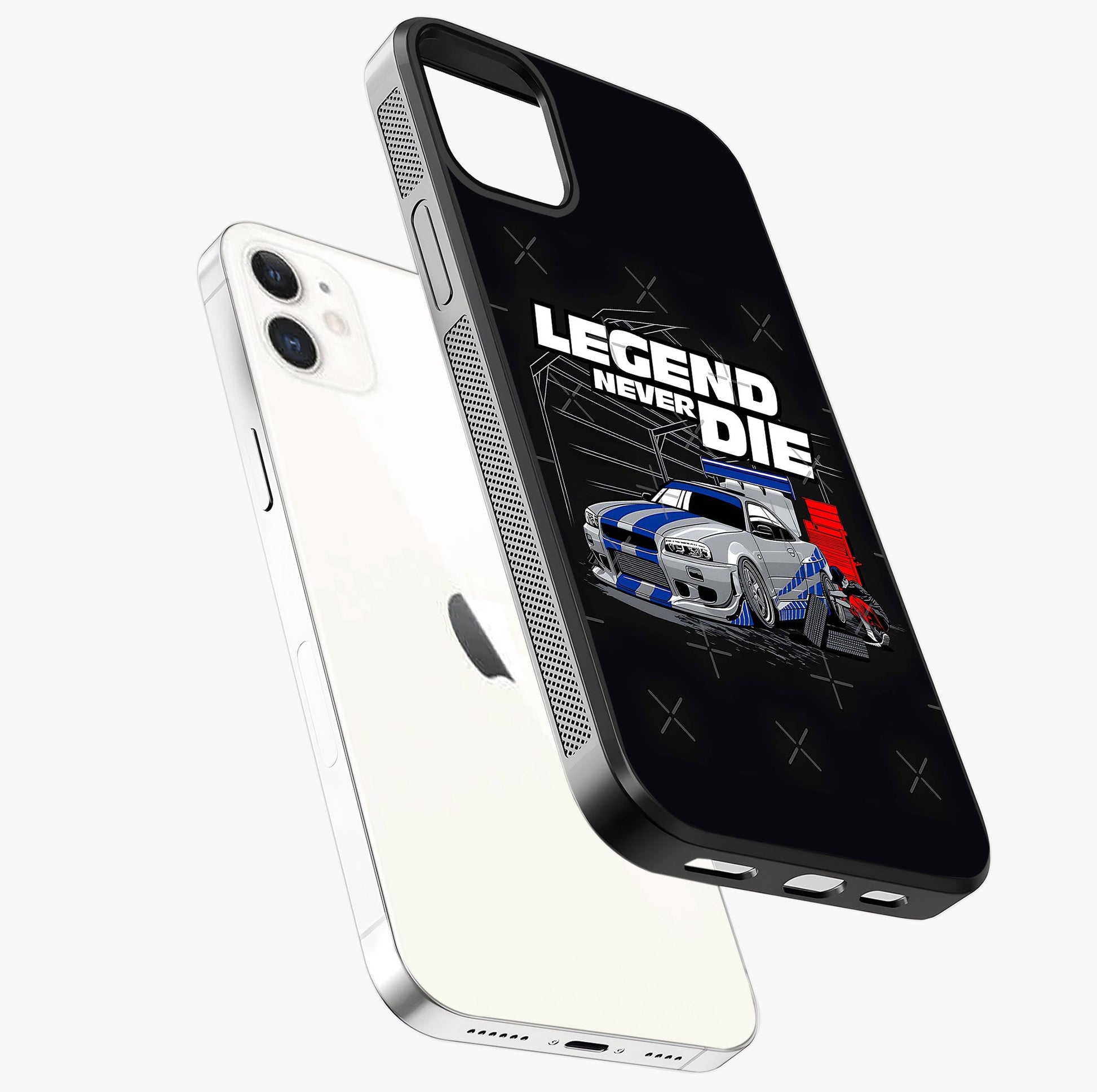 Midnight Racing Legacy Glass Case laid diagonally highlighting side profile, edges and glossy glass shine.