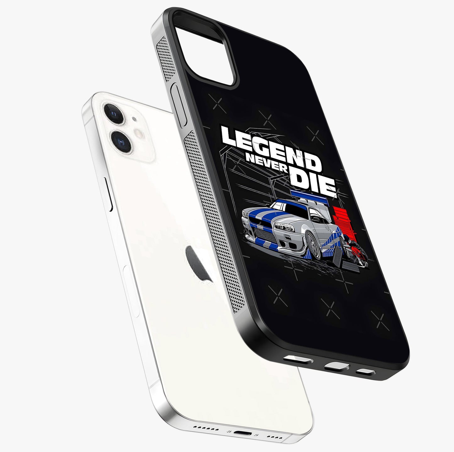 Midnight Racing Legacy Glass Case laid diagonally highlighting side profile, edges and glossy glass shine.