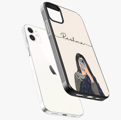 Mirror Mood Muse With Custom Name Glass Case laid diagonally highlighting side profile, edges and glossy glass shine.