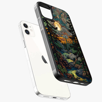 Moonlight Forest Dream Glass Case laid diagonally highlighting side profile, edges and glossy glass shine.