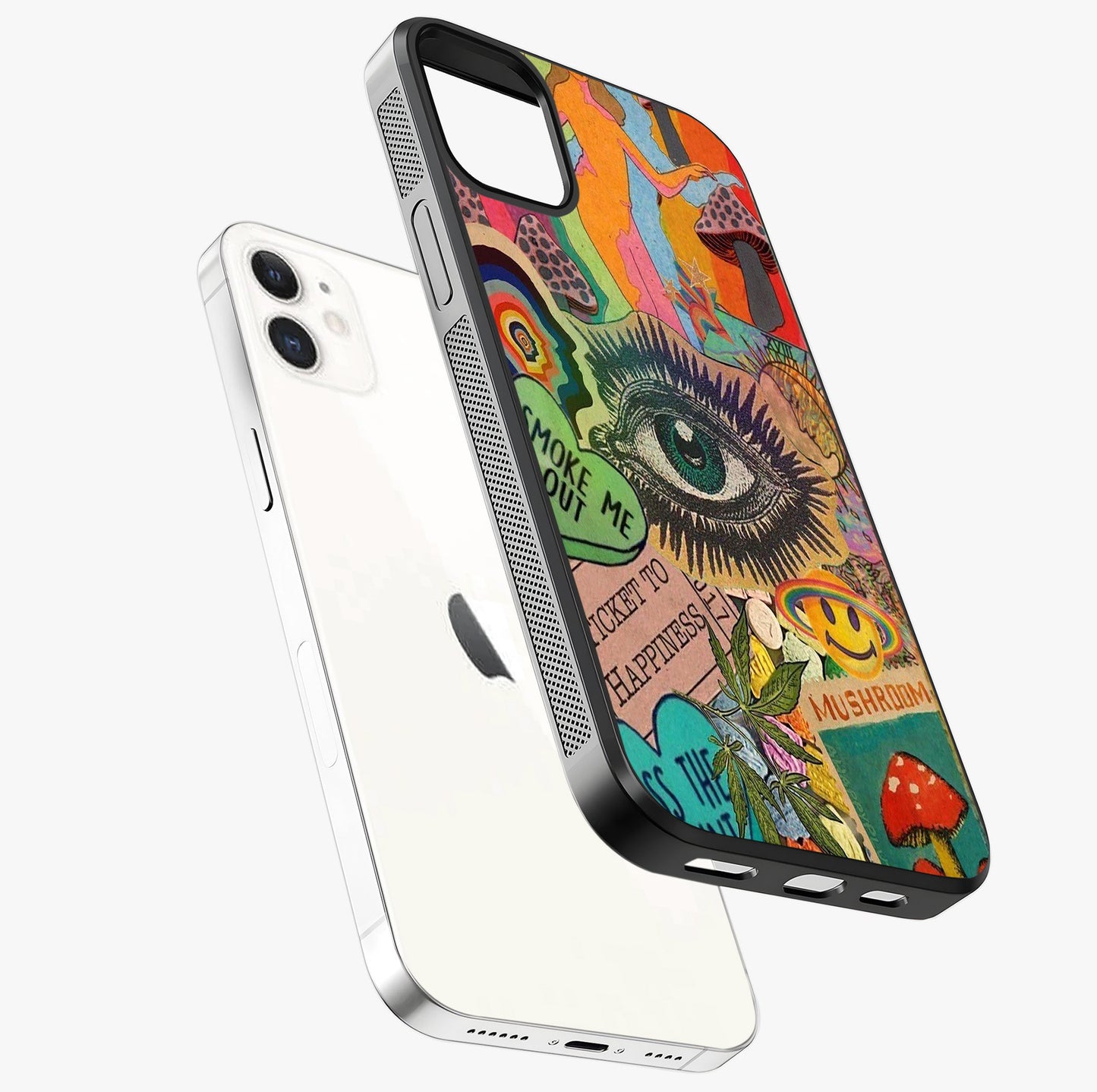 Mystic Eye Wonderland Glass Case laid diagonally highlighting side profile, edges and glossy glass shine.