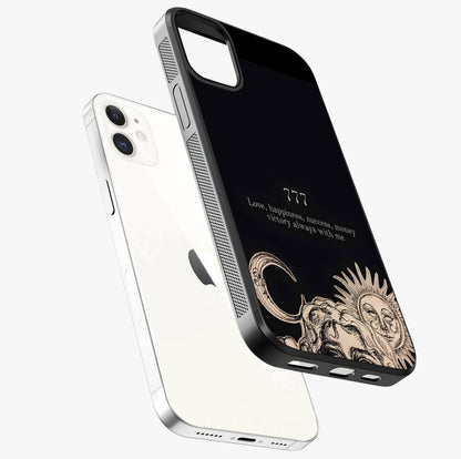 Mystic Victory Aura Glass Case laid diagonally highlighting side profile, edges and glossy glass shine.