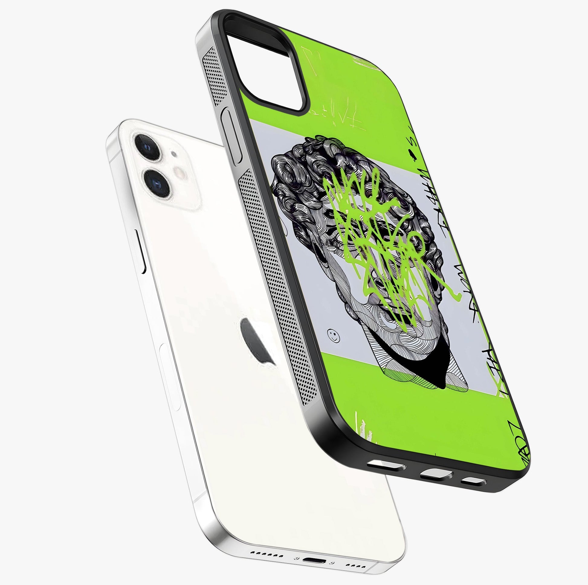 Neo Graffiti Rebellion Glass Case laid diagonally highlighting side profile, edges and glossy glass shine.