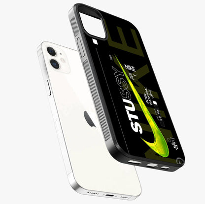 Neon Street Edition Glass Case laid diagonally highlighting side profile, edges and glossy glass shine.