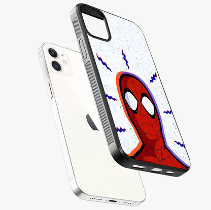 Omg Spiderman Glass Case laid diagonally highlighting side profile, edges and glossy glass shine.