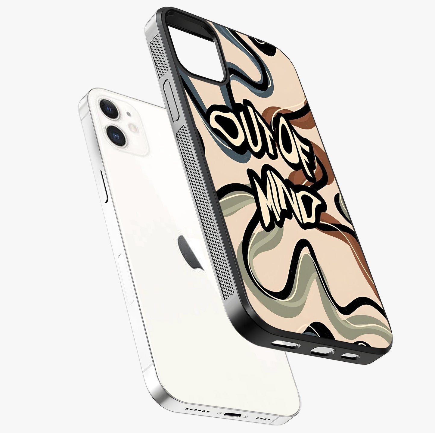 Out Of Mind Glass Case laid diagonally highlighting side profile, edges and glossy glass shine.