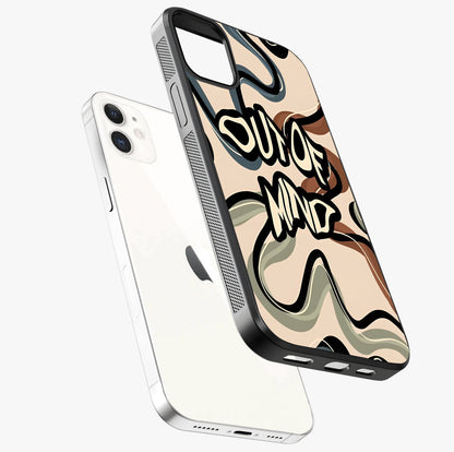 Out Of Mind Glass Case laid diagonally highlighting side profile, edges and glossy glass shine.