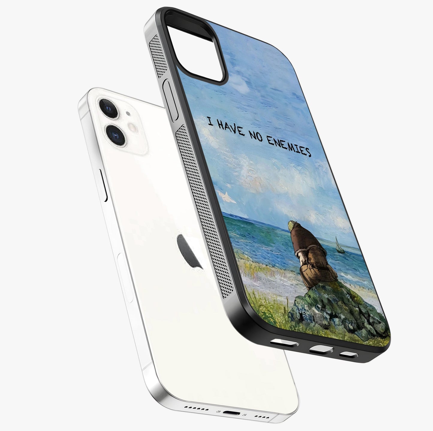 Peace Beyond War Glass Case laid diagonally highlighting side profile, edges and glossy glass shine.