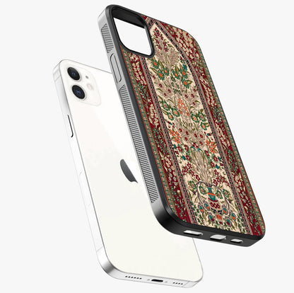 Persian Inspired Glass Case laid diagonally highlighting side profile, edges and glossy glass shine.