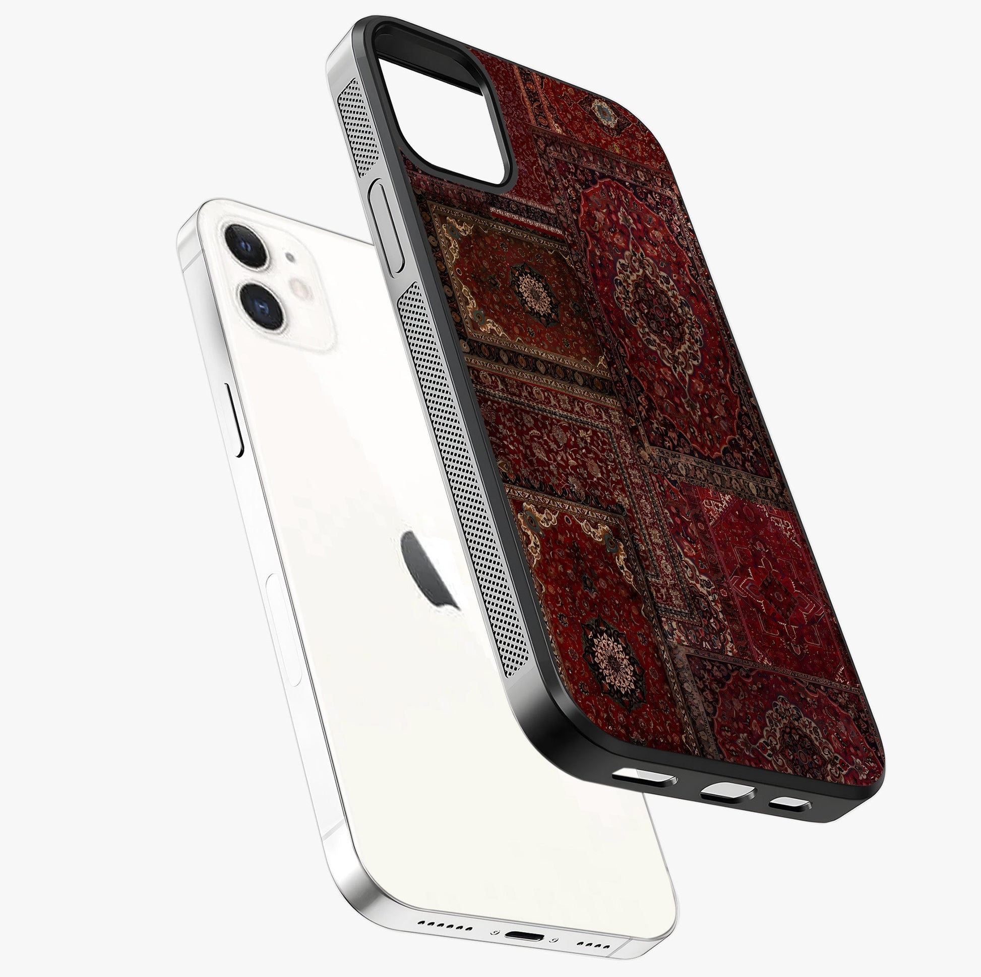 Persian Velvet Tale Glass Case laid diagonally highlighting side profile, edges and glossy glass shine.