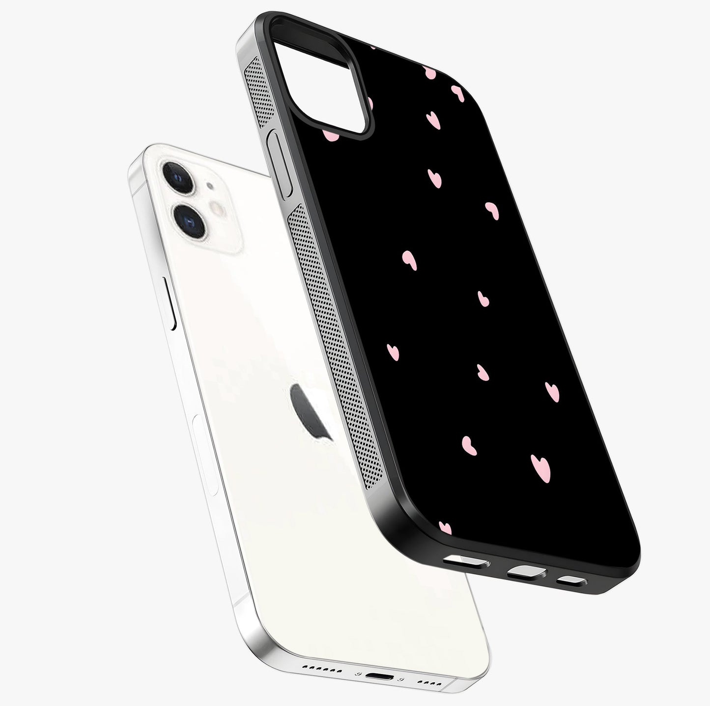 Pink Love Drops Glass Case laid diagonally highlighting side profile, edges and glossy glass shine.