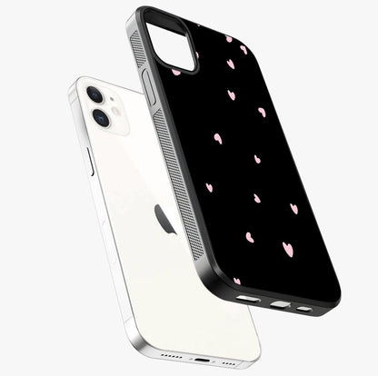 Pink Love Drops Glass Case laid diagonally highlighting side profile, edges and glossy glass shine.