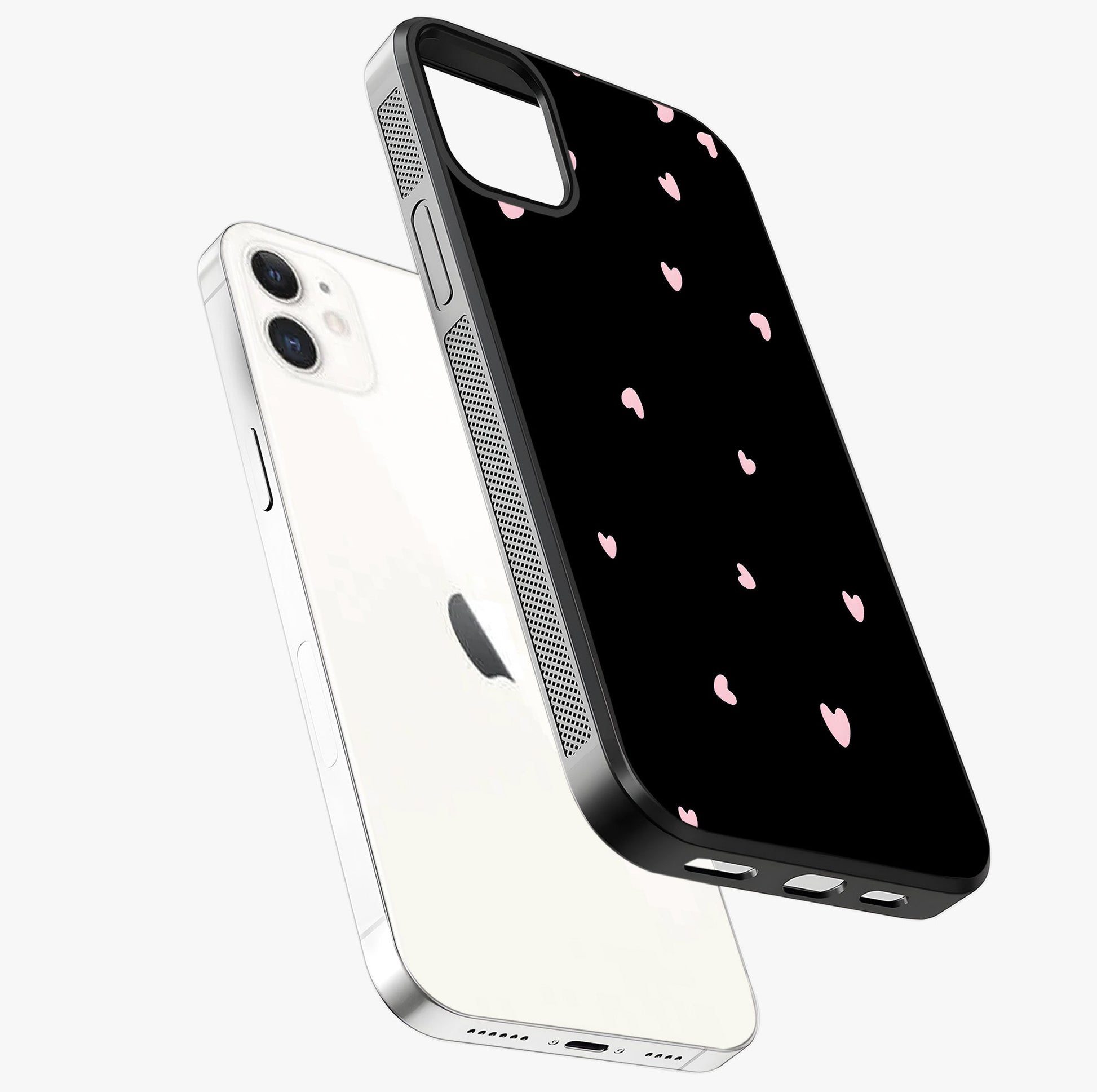Pink Love Drops Glass Case laid diagonally highlighting side profile, edges and glossy glass shine.