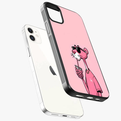 Pink Panther Glass Case laid diagonally highlighting side profile, edges and glossy glass shine.