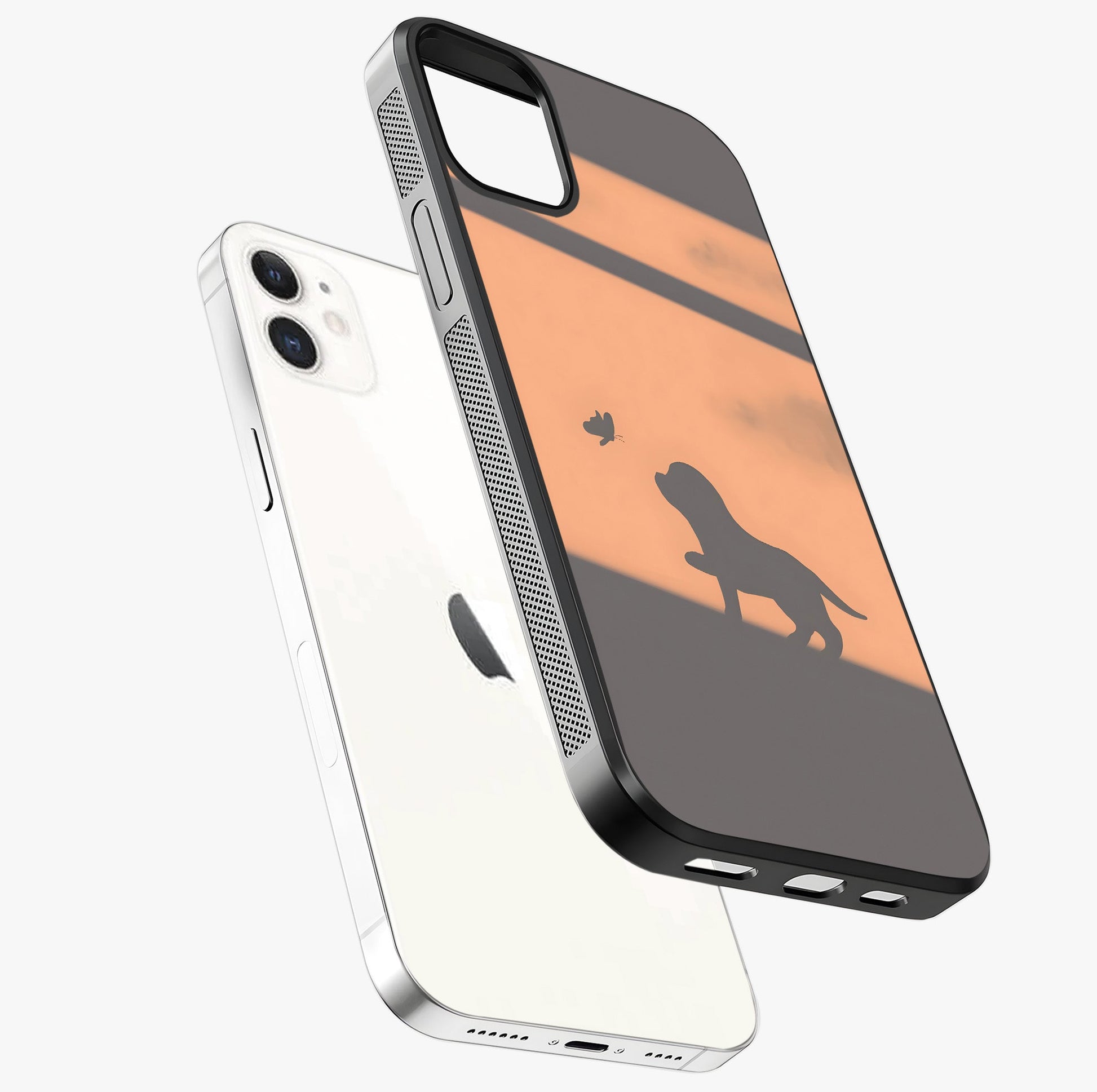 Puppy Shadow Art Glass Case laid diagonally highlighting side profile, edges and glossy glass shine.