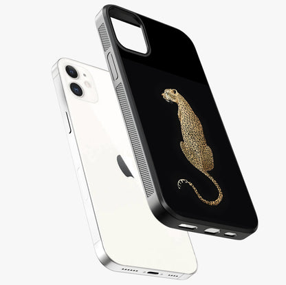 Regal Leopard Glass Case laid diagonally highlighting side profile, edges and glossy glass shine.