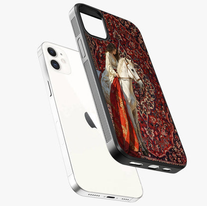Royal Rider Tapestry Glass Case laid diagonally highlighting side profile, edges and glossy glass shine.