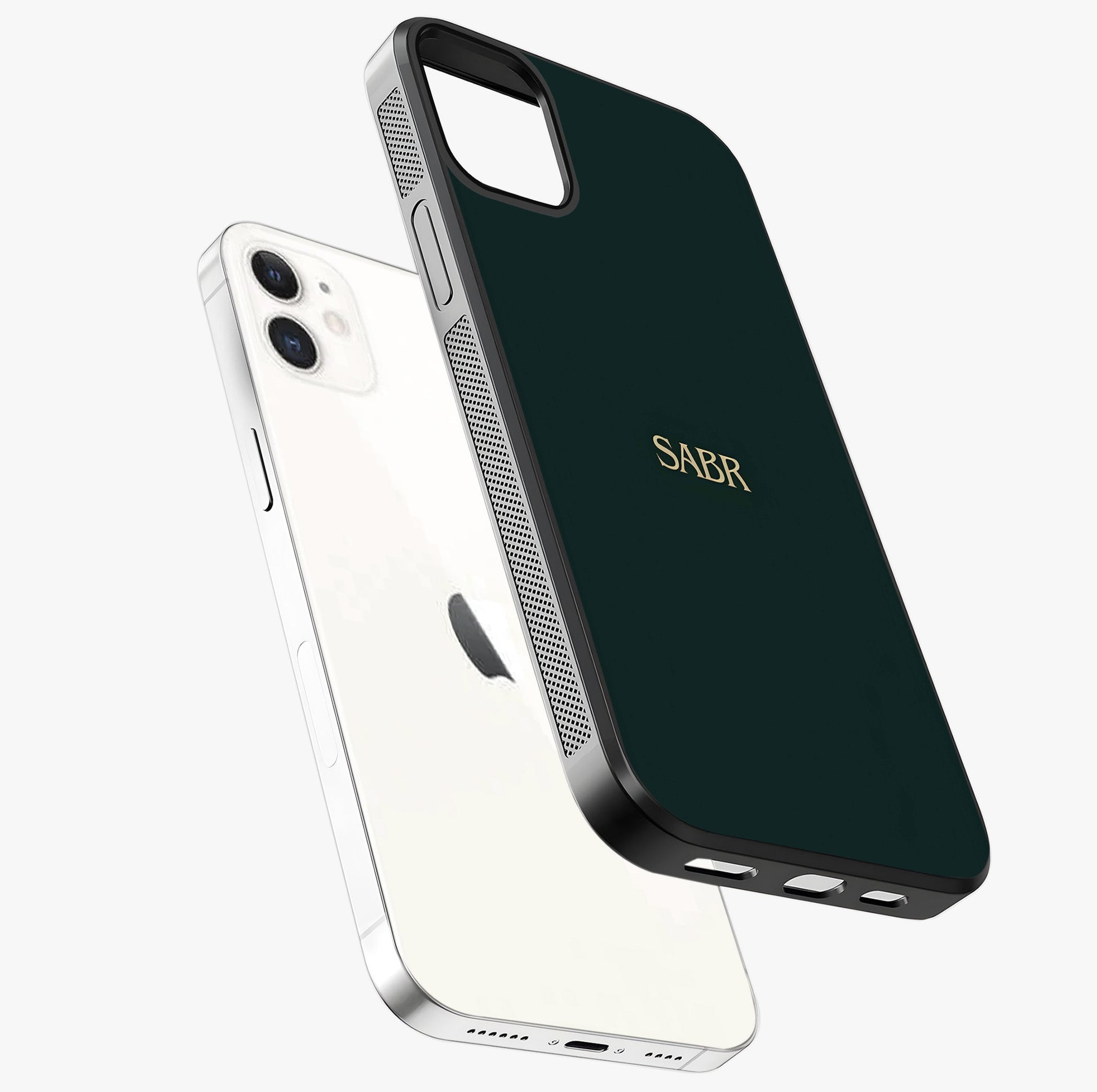 Sabr Minimal Patience Glass Case laid diagonally highlighting side profile, edges and glossy glass shine.