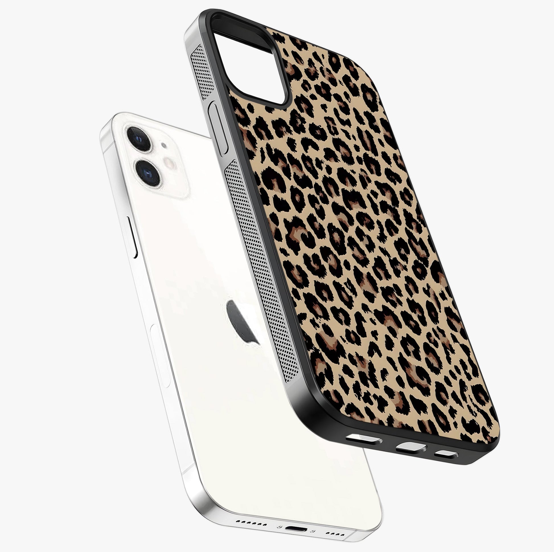 Savage Chic Pattern Glass Case laid diagonally highlighting side profile, edges and glossy glass shine.