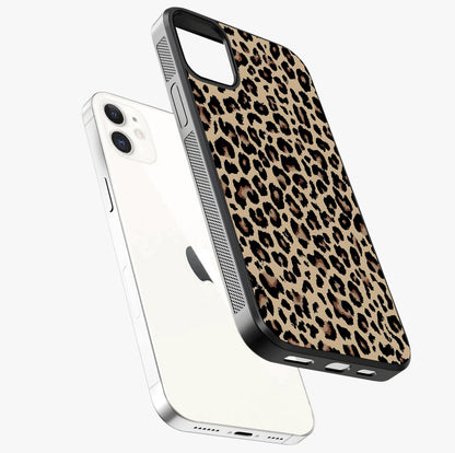 Savage Chic Pattern Glass Case laid diagonally highlighting side profile, edges and glossy glass shine.