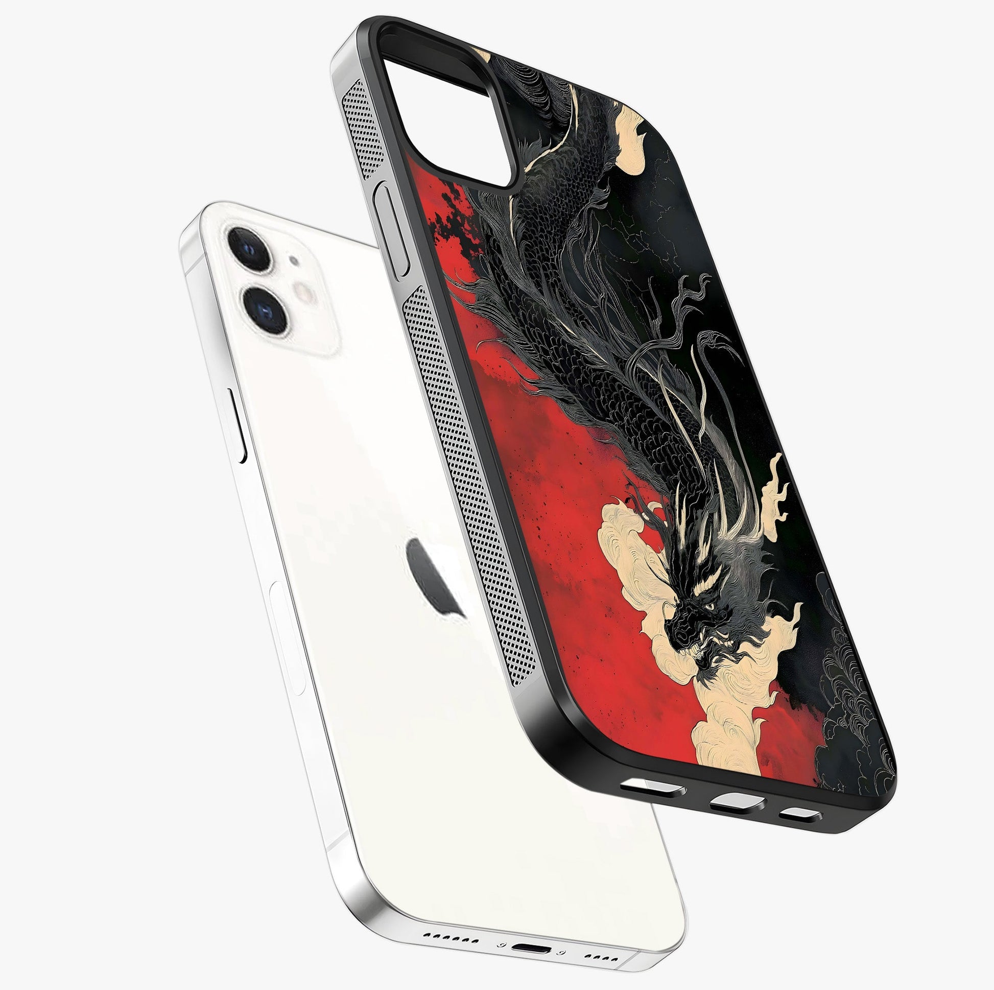 Shadow Dragon Fury Glass Case laid diagonally highlighting side profile, edges and glossy glass shine.