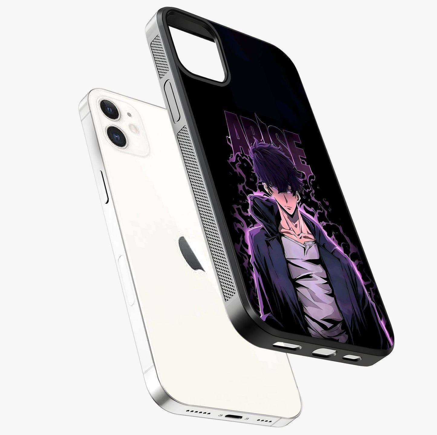 Shadow Monarch Awakening Glass Case laid diagonally highlighting side profile, edges and glossy glass shine.
