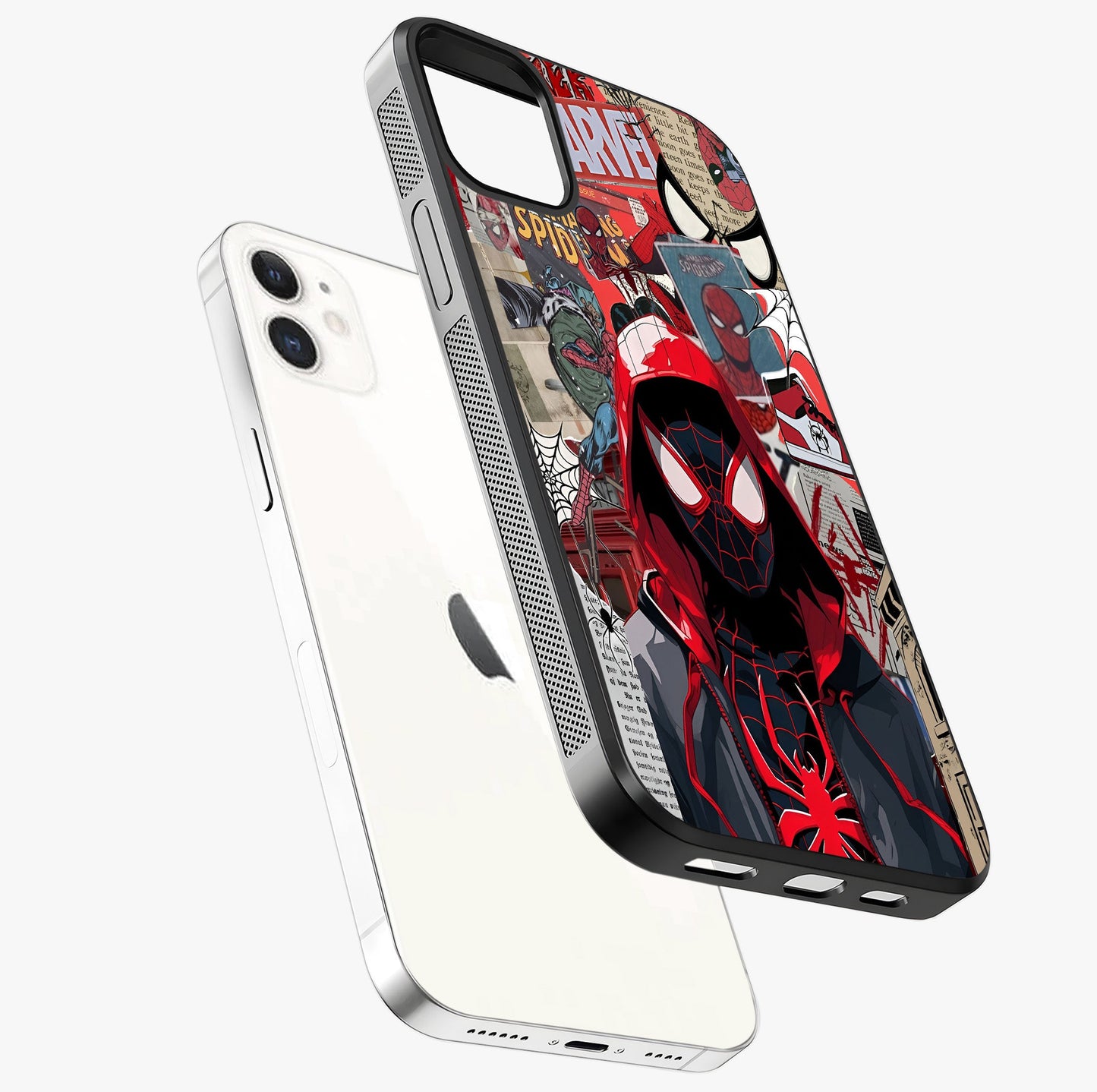 Spider Collage Street Glass Case laid diagonally highlighting side profile, edges and glossy glass shine.