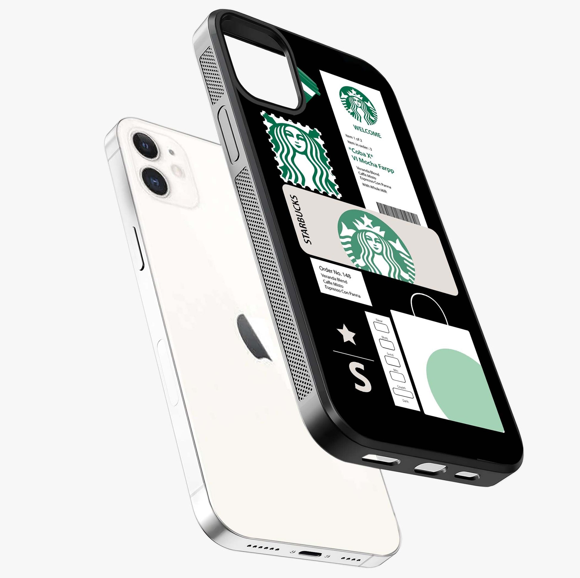Starbucks Mocha Glass Case laid diagonally highlighting side profile, edges and glossy glass shine.