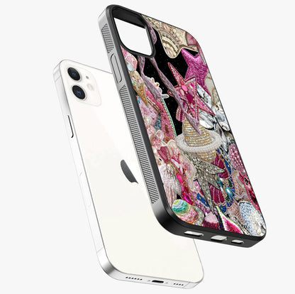 Starlit Jewel Dream Glass Case laid diagonally highlighting side profile, edges and glossy glass shine.